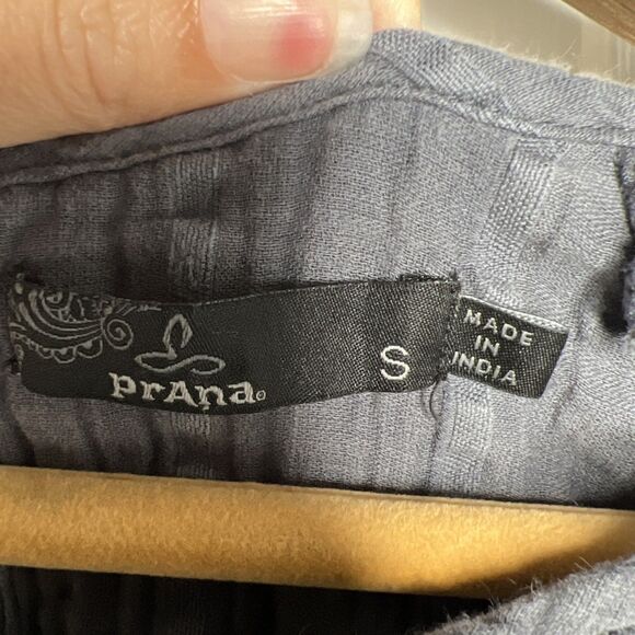 Prana Women's Top Blouse Small Blue Gray Organic Cotton Blend Boho Short Sleeves - Picture 3 of 7